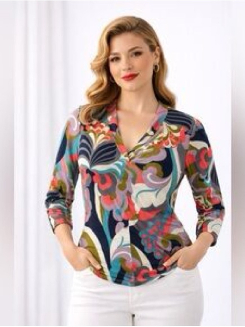 BODEN womens 6 Bright Multi Colour Print Long Sleeve Tunic Top